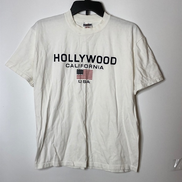 Hollywood California USA By JerZees Women's White Short Sleeve Tee Top M MEDIUM - Picture 1 of 7